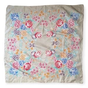 Vintage griege silk large scarf ~ floral print GUC